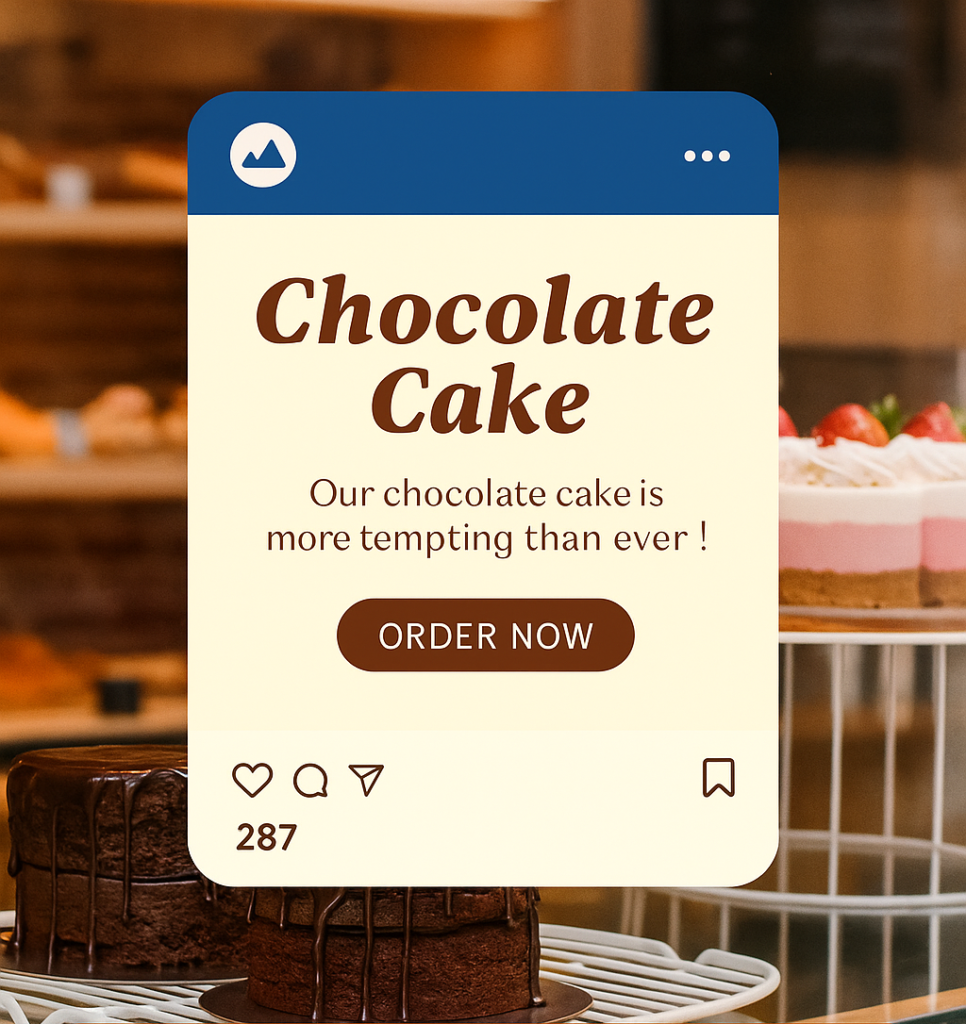 Bakery Shop social media post example with cake promotion.
