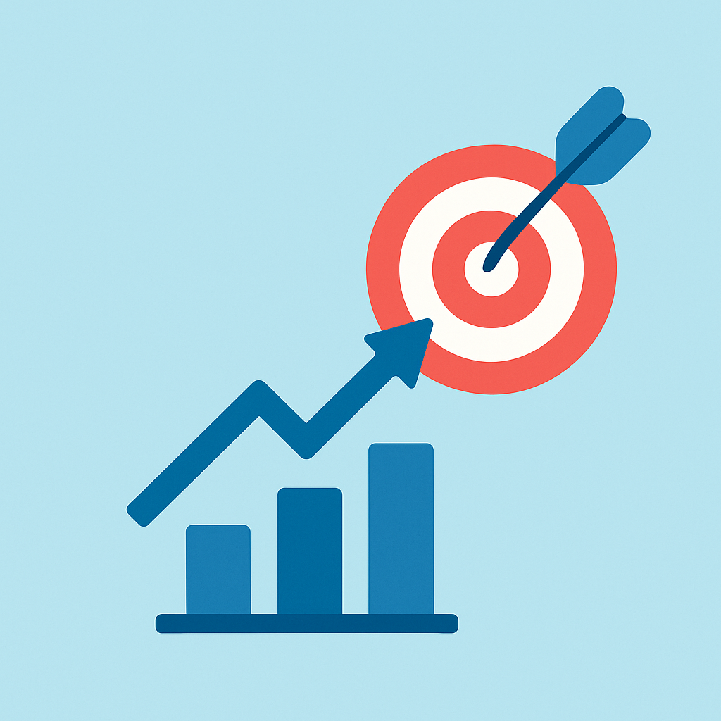 Business growth concept with arrow and target board- symbolizing success in content marketing for small businesses.